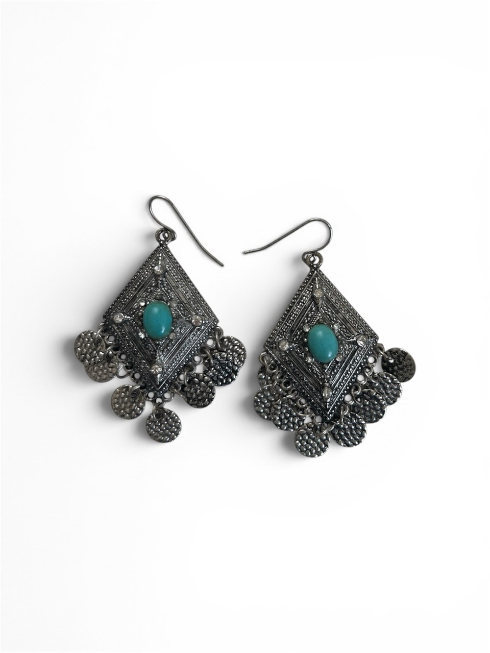 Turquoise Stone Silver-Tone Boho Dangle Earrings